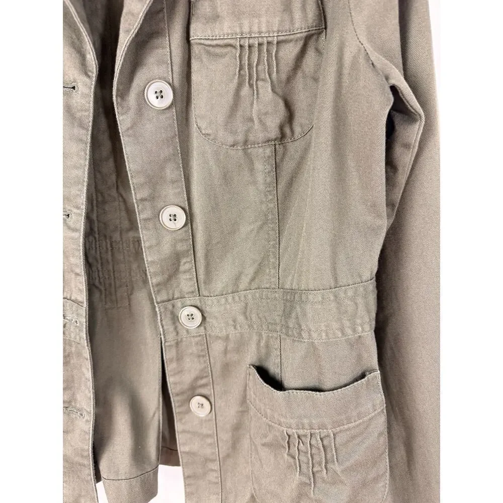 Ann Taylor LOFT Utility Jacket Size 6 Olive Cotton Military Style Blazer Spring - Picture 3 of 10